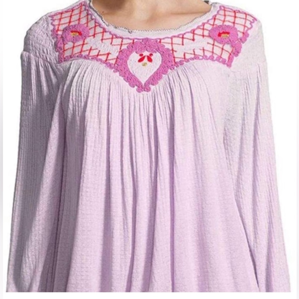 Free People Begonia Embroidered Top Blouse Lilac Size Small